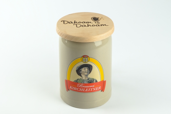 Fanset "Kirchleitner Steinkrug (0,5 Liter) + Glasabdecker ais Holz mit gelaserten DiD-Schriftzug"