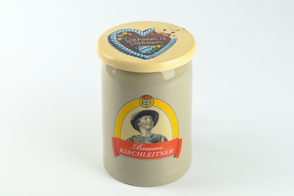 Fanset "Kirchleitner Steinkrug (0,5 Liter) + Glasabdecker ais Holz mit farbigen DiD-Logo"