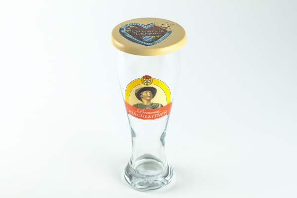 Fanset "Kirchleitner Weißbierglas und Glasabdecker aus Holz mit farbigen DiD-Logo"