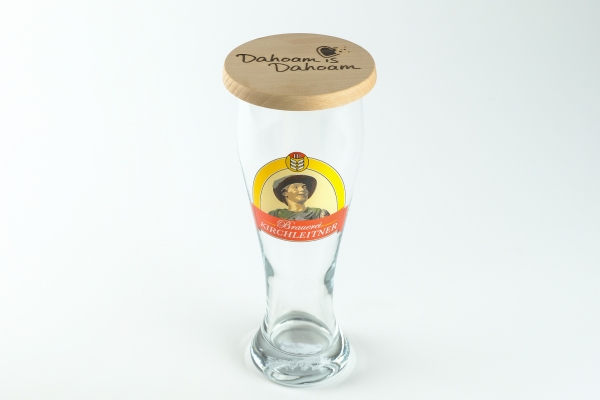 Fanset "Kirchleitner Weißbierglas und Glasabdecker aus Holz mit gelaserten DiD-Schriftzug"